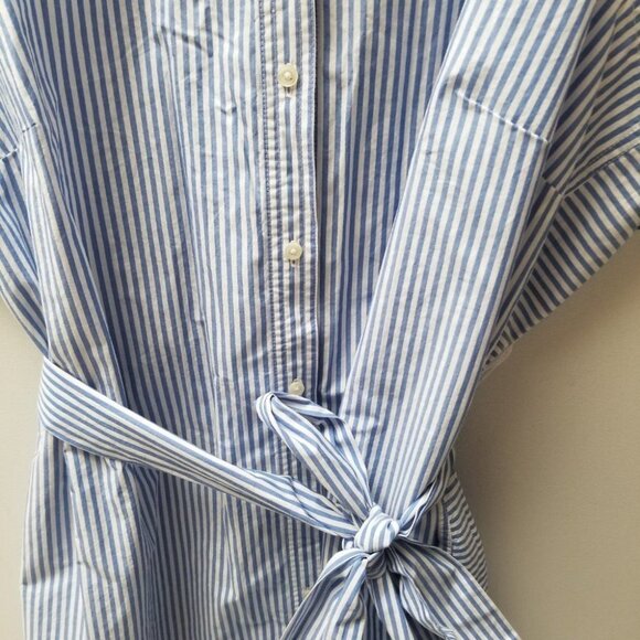 NWT J. Crew Sleeveless Striped Poplin Dress Cotton  Blue White 2x - Picture 7 of 9